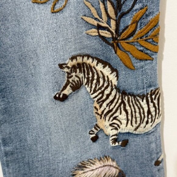 Driftwood Farrah Embroidered Flare Jeans Zebra Leopard Jungle Boho 27 NWT - Picture 3 of 7